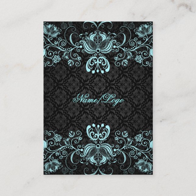 Elegante Schwarz-Pastellblau-Wirbel Visitenkarte (Vorderseite)