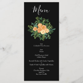 Elegante Schwarz-Peach-Rose Hochzeit Menükarte