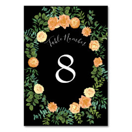 Elegante Schwarz-Peach-Rose Hochzeit Tischnummer