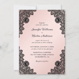 Elegante Schwarz-Rosa-Blütenhochzeit Einladung
