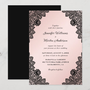 Elegante Schwarz-Rosa-Blütenhochzeit Einladung