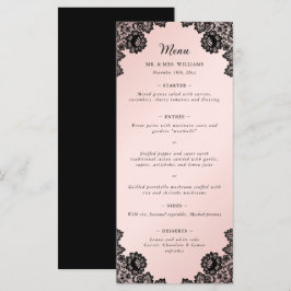 Elegante Schwarz-Rosa-Blütenhochzeit Menükarte
