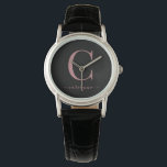 Elegante Schwarz-Rose-Gold-Monogramm-Kalligraphie Armbanduhr<br><div class="desc">Chic Elegant Rosa Gold Monogram Script auf einer schicken Black Watch. Einfach mit Ihrem eigenen Namen und Ihren eigenen Details anpassen. Ideal für Ihren luxuriösen Lifestyle! Bitte kontaktieren Sie uns unter cedarandstring@gmail.com ,  wenn Sie Hilfe beim Design oder den passenden Produkten benötigen.</div>