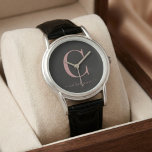 Elegante Schwarz-Rose-Gold-Monogramm-Kalligraphie Armbanduhr<br><div class="desc">Chic Elegant Rosa Gold Monogram Script auf einer schicken Black Watch. Einfach mit Ihrem eigenen Namen und Ihren eigenen Details anpassen. Ideal für Ihren luxuriösen Lifestyle! Bitte kontaktieren Sie uns unter cedarandstring@gmail.com ,  wenn Sie Hilfe beim Design oder den passenden Produkten benötigen.</div>