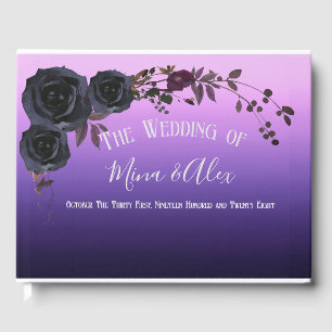 Elegante Schwarz Rose Purple Foto Hochzeit Gästebuch