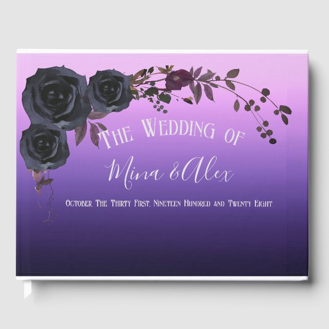 Elegante Schwarz Rose Purple Foto Hochzeit Gästebuch (Vorderseite)