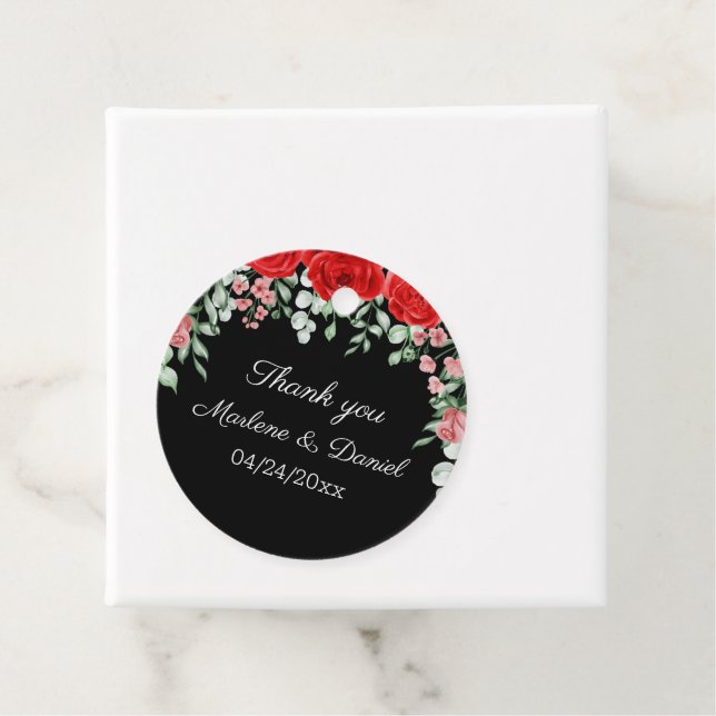 Elegante Schwarz-Rot-Blütenhochzeit Geschenkanhänger (Beispiel)