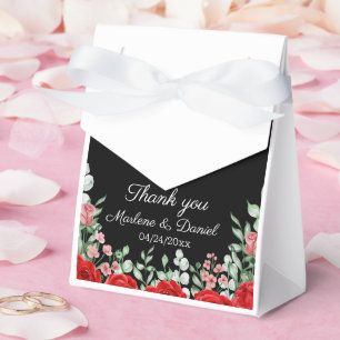 Elegante Schwarz-Rot-Blütenhochzeit Geschenkschachtel