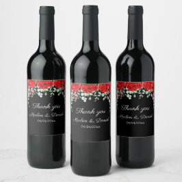 Elegante Schwarz-Rot-Blütenhochzeit Weinetikett