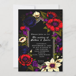 Elegante Schwarz-Rot-Gotische Hochzeit Einladung