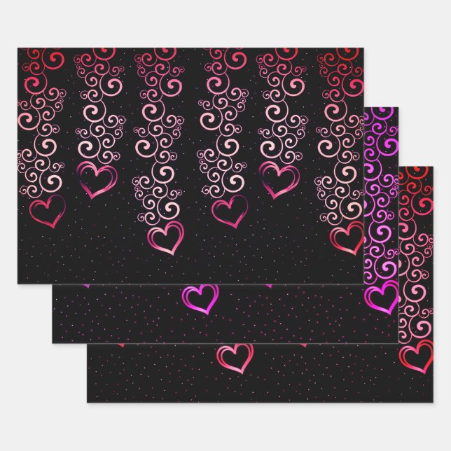 Elegante Schwarz-Rot-Herzen-Sammlung Geschenkpapier Set (Set)