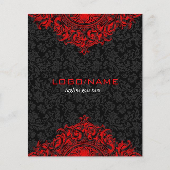 Elegante Schwarz-Rot-Vintage Blumen Flyer (Vorne)