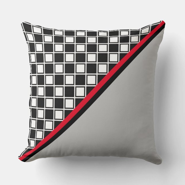 Elegante Schwarz-, Rot-, Weiß- und Silberfarben Kissen (Vorderseite)