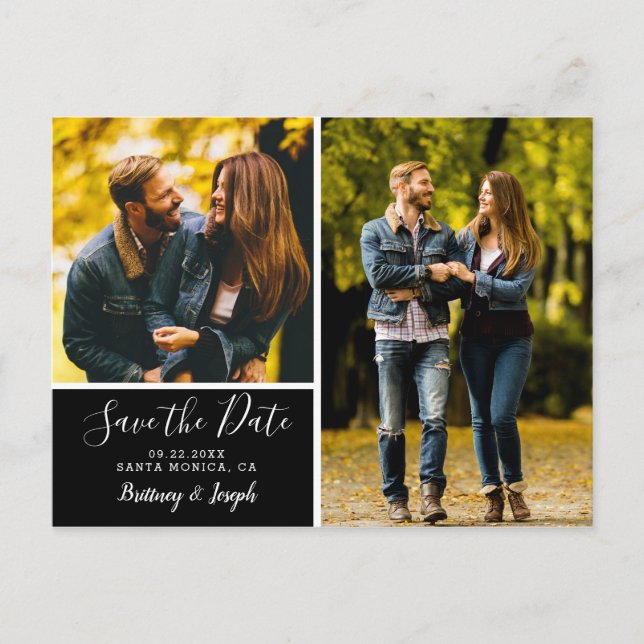 Elegante Schwarz-Save the Date-FotoCollage | Postkarte (Vorderseite)