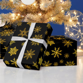 Elegante Schwarz-Schneeflocken-Party Geschenkpapier