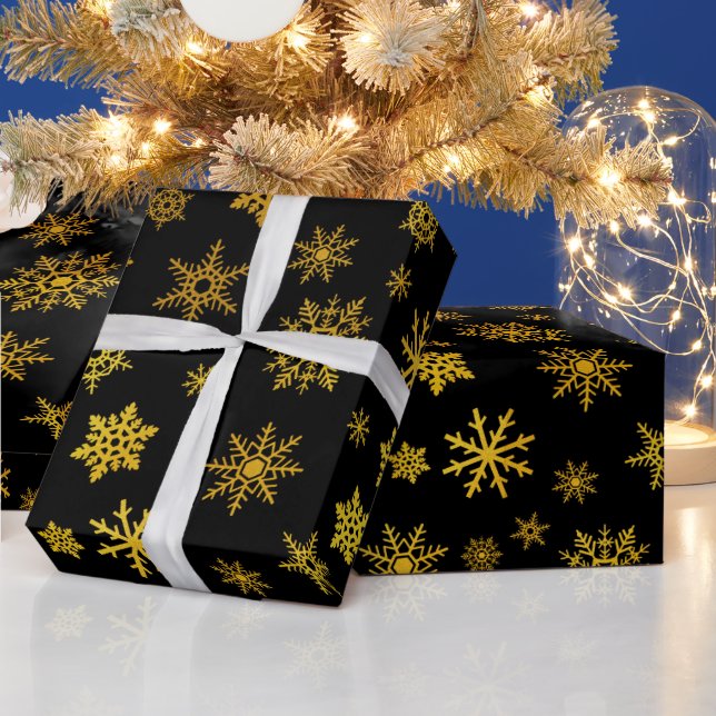 Elegante Schwarz-Schneeflocken-Party Geschenkpapier (Feiertage)