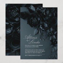 Elegante Schwarz-Silber-Blumen-Einladung zur Hochz Einladung