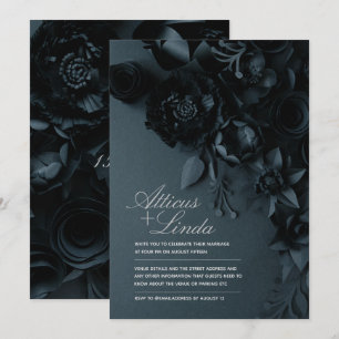 Elegante Schwarz-Silber-Blumen-Einladung zur Hochz Einladung