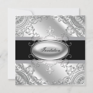 Elegante Schwarz-Silber-Party Einladung