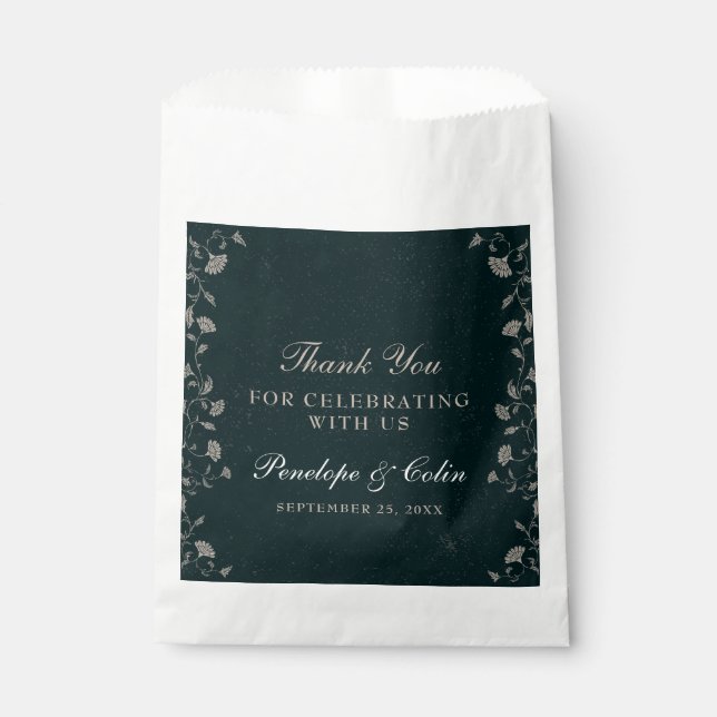 Elegante Schwarz-Tan-Vintage Hochzeit Geschenktütchen (Vorderseite)