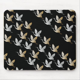 Elegante Schwarz und Gold Crane Japanische Kunst Mousepad