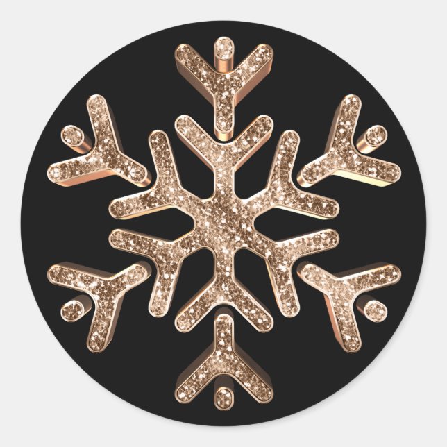 Elegante Schwarz und Gold Diamond Schneeflocke Wei Runder Aufkleber (Vorderseite)
