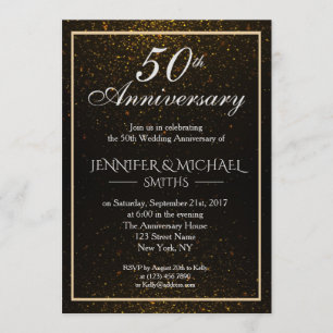 Elegante Schwarz und Gold Jubiläum Einladung