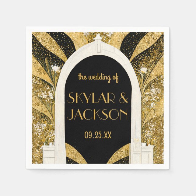 Elegante Schwarz und Gold Kunst, Dichtung und Musi Serviette (Vorderseite)