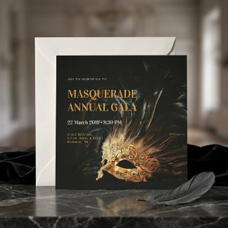 Elegante Schwarz und Gold Masquerade Gala Einladun Einladung
