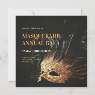 Elegante Schwarz und Gold Masquerade Gala Einladun Einladung