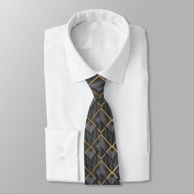 Elegante Schwarz und Gold Moderne Neck Tie Krawatte (Gebunden)