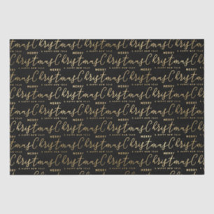 Elegante Schwarz und Gold Script Frohe Weihnachten Seidenpapier