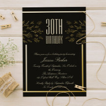 Elegante Schwarz und Golden Floral Minimal Einladu