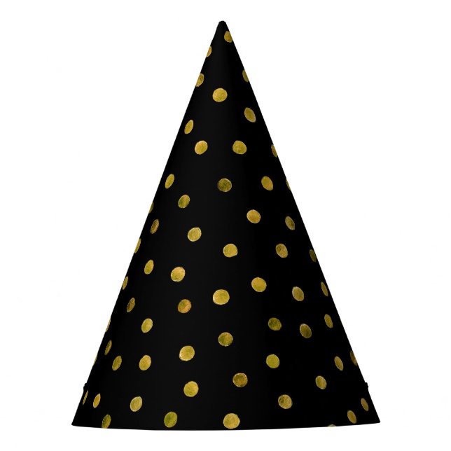 Elegante Schwarz-und Goldfolieconfetti-Punkte Partyhütchen (Vorderseite)