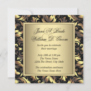 Elegante Schwarz-und Goldhochzeit Einladung