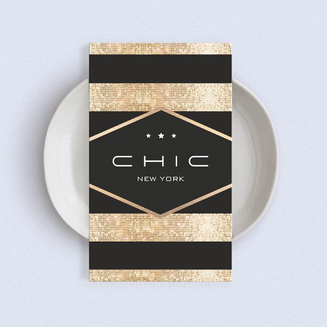Elegante Schwarz und Imitate Gold Sequins Stripte Visitenkarte (Von Creator hochgeladen)