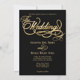 Elegante Schwarz und Imitate Goldkalligraphie Hoch Einladung