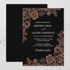 Elegante Schwarz und Rose Gold Blumenstrauß Hochze Einladung