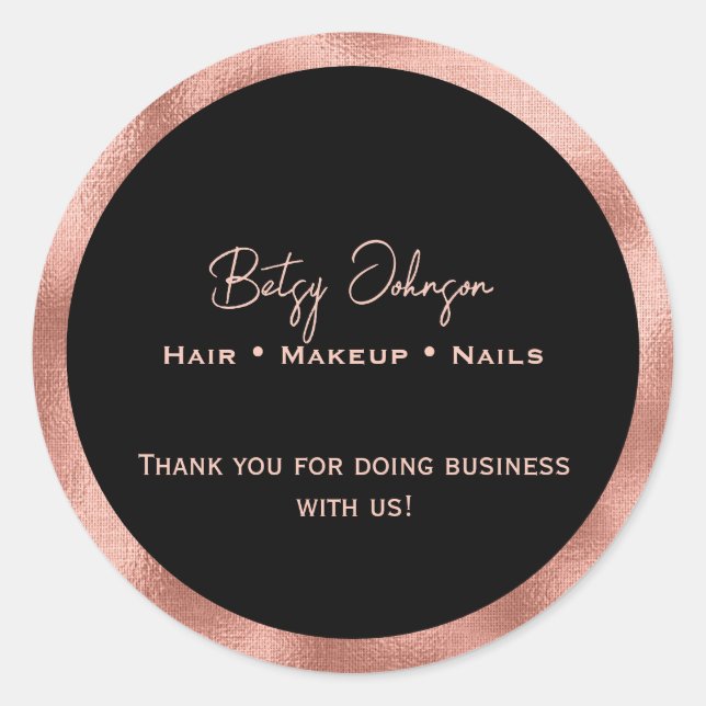 Elegante Schwarz und Rose Gold Foil Danke Sticker (Vorderseite)