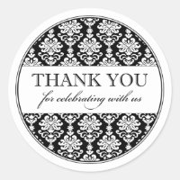Elegante Schwarz und Weiß Damask Hochzeit Danke