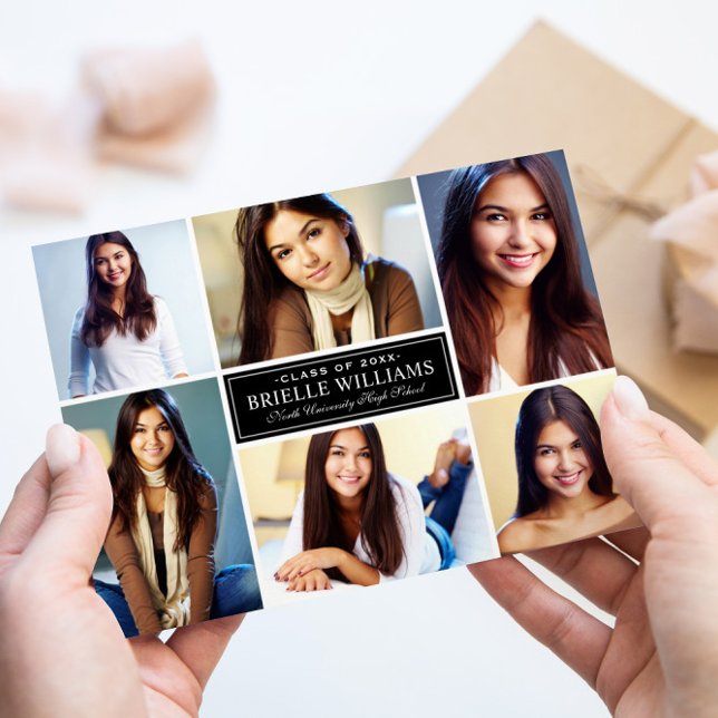 Elegante Schwarz-Weiß-Abschluss-FotoCollage Ankündigung (Von Creator hochgeladen)