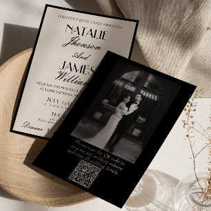 Elegante Schwarz-Weiß-Altes-Geld-Foto-QR-Code-Hoch Einladung