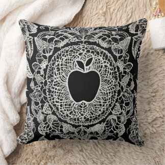 Elegante Schwarz-Weiß-Apfel-Mandala-Spitze Kissen