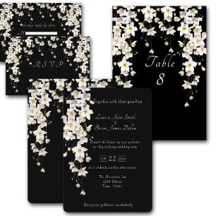 Elegante Schwarz-Weiß-Aquarellblumen Einladung