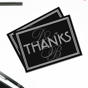 Elegante Schwarz-Weiß-Art-Deco-Monogramm-Dankeschö Mitteilungskarte