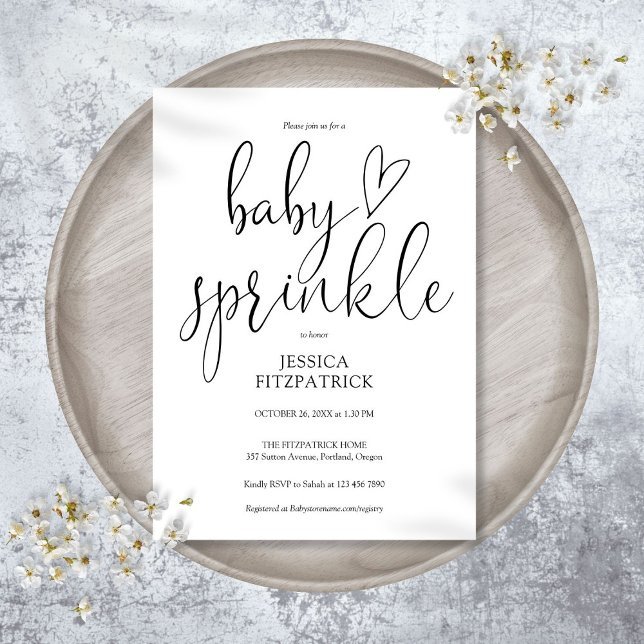 Elegante Schwarz-Weiß-Baby Sprinkle-Dusche Einladung (Elegant Black And White Baby Sprinkle Shower Invitation)