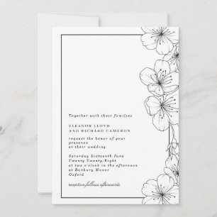 Elegante Schwarz-Weiß-Blossom Blumenhochzeit Einladung