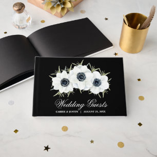 Elegante Schwarz-Weiß-Blume Hochzeit Gästebuch