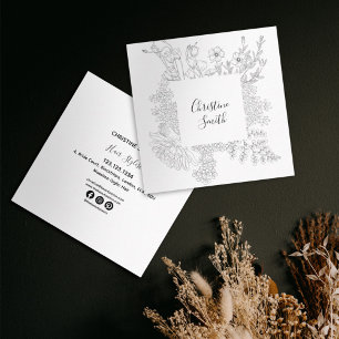 Elegante Schwarz-Weiß-Blume und Ite-Blau Quadratische Visitenkarte