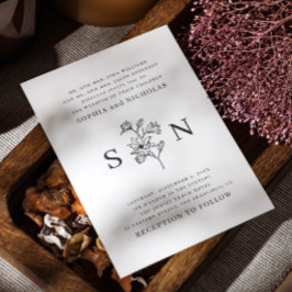 Elegante Schwarz-Weiß-Blumen-Hochzeit | Minimalist Einladung